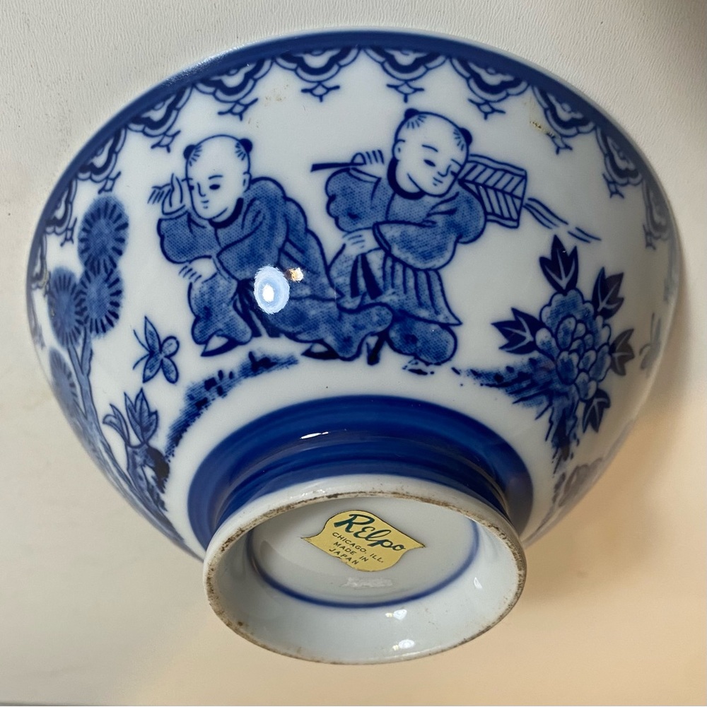 Vintage Relpo Blue & White Sometsuke With Karako (Children) Motif Japan